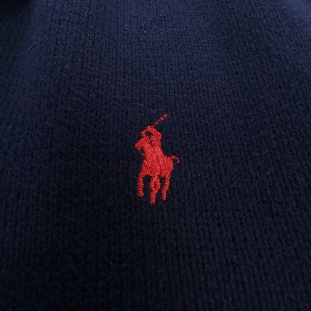 POLO Ralph Lauren Old Money Pullover Sweater Ribbed Knit Fisherman Navy Blue XL - Picture 6 of 8